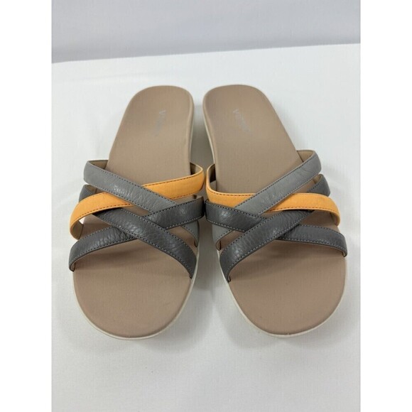 NWOB Vionic Dava Sandals Grey Orange 9 M Strappy Slip On Slides - Picture 2 of 11